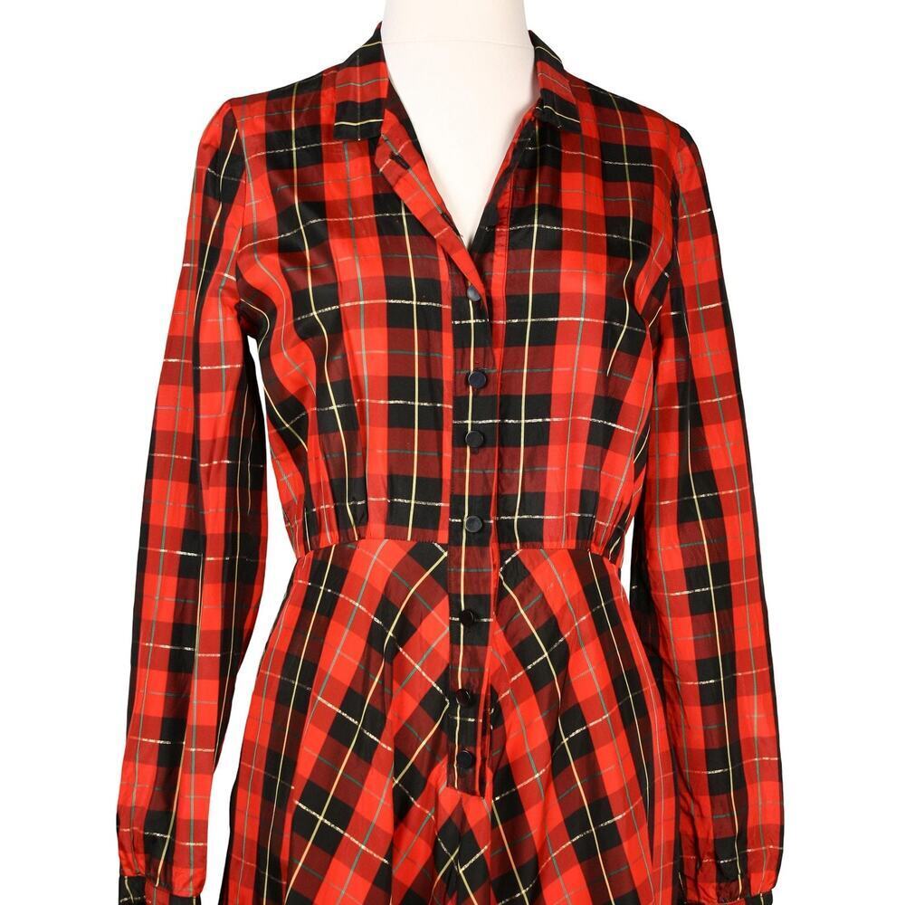 Vintage Red Plaid Shirt Dress Tartan Fit & Flare Long Sleeve B36 W28 - Hey Viv - Picture 5 of 9